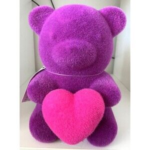 Way to Celebrate Valentine's Day 8 Inch Flocked Purple Bear Holding Heart NEW